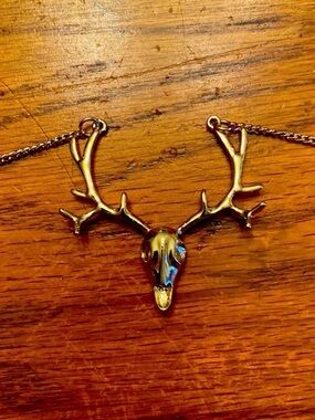 Gold Antler Skull Pendant Necklace - Women Jewelry